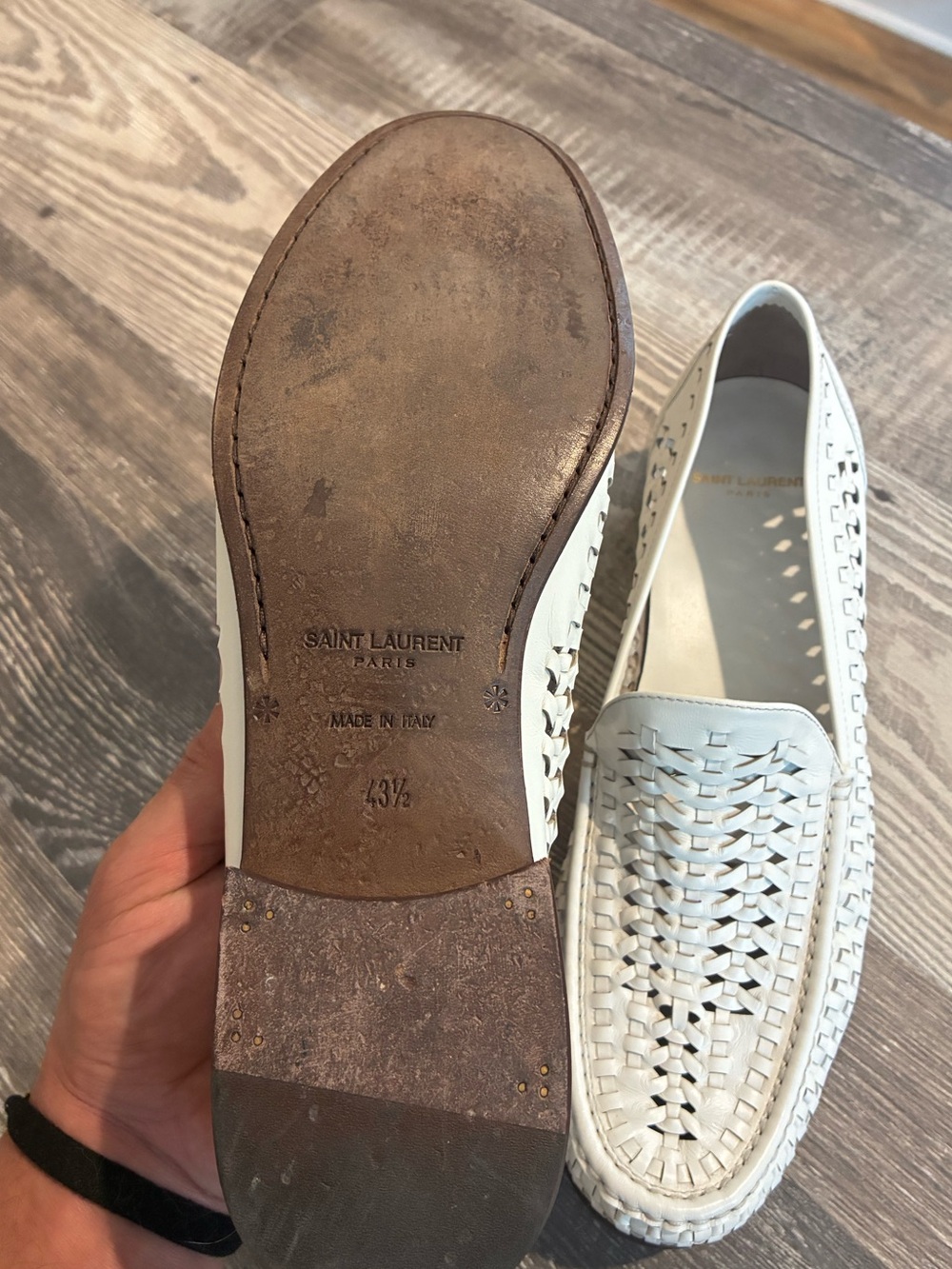 Saint Laurent White Woven Leather Slip-On Loafers - Picture 2 of 9